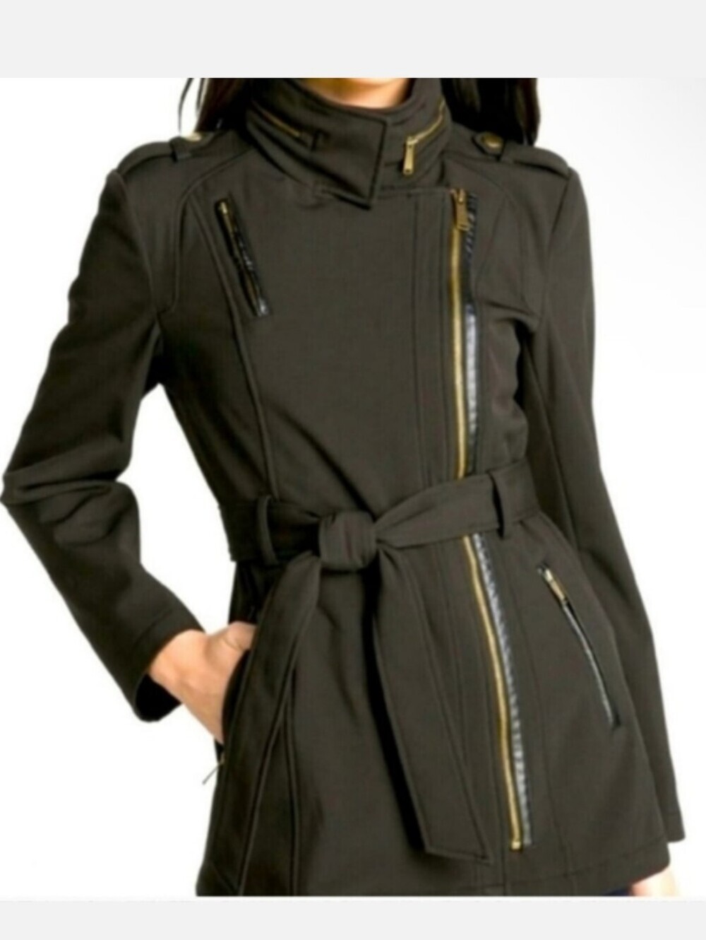 Michael Kors olive green asymmetrical military jacket